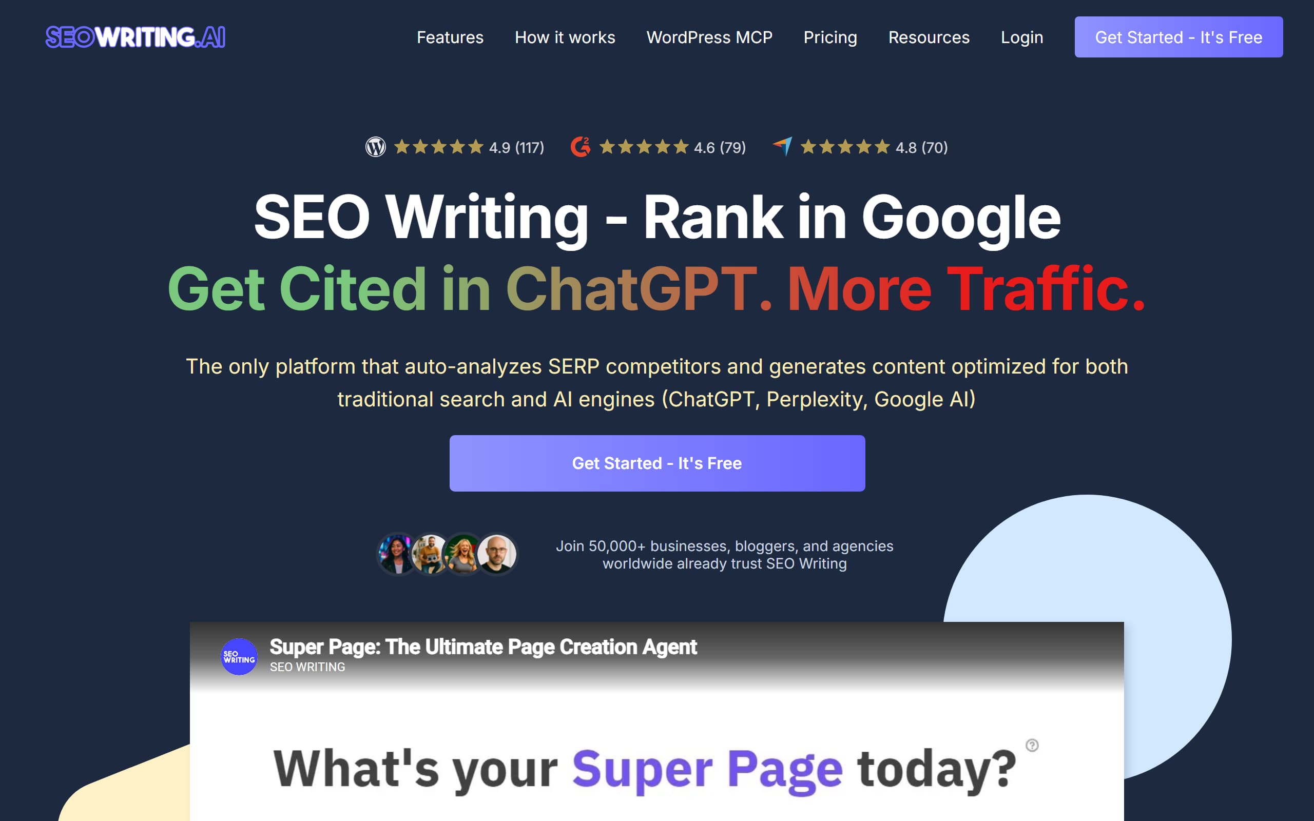 SEOWriting.ai homepage screenshot