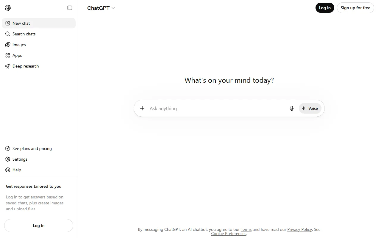 ChatGPT Free homepage screenshot