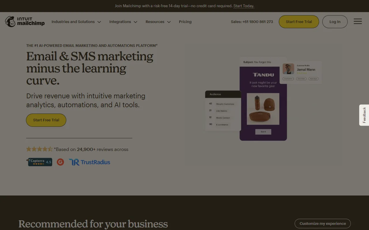 Mailchimp Free homepage screenshot