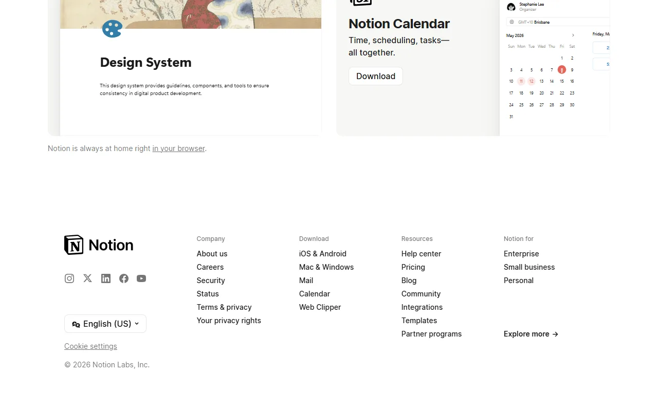 Notion Free homepage screenshot