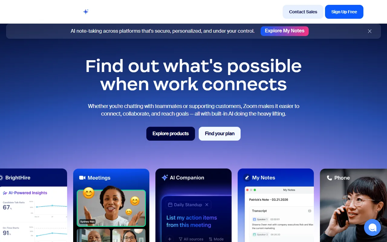 Zoom Free homepage screenshot