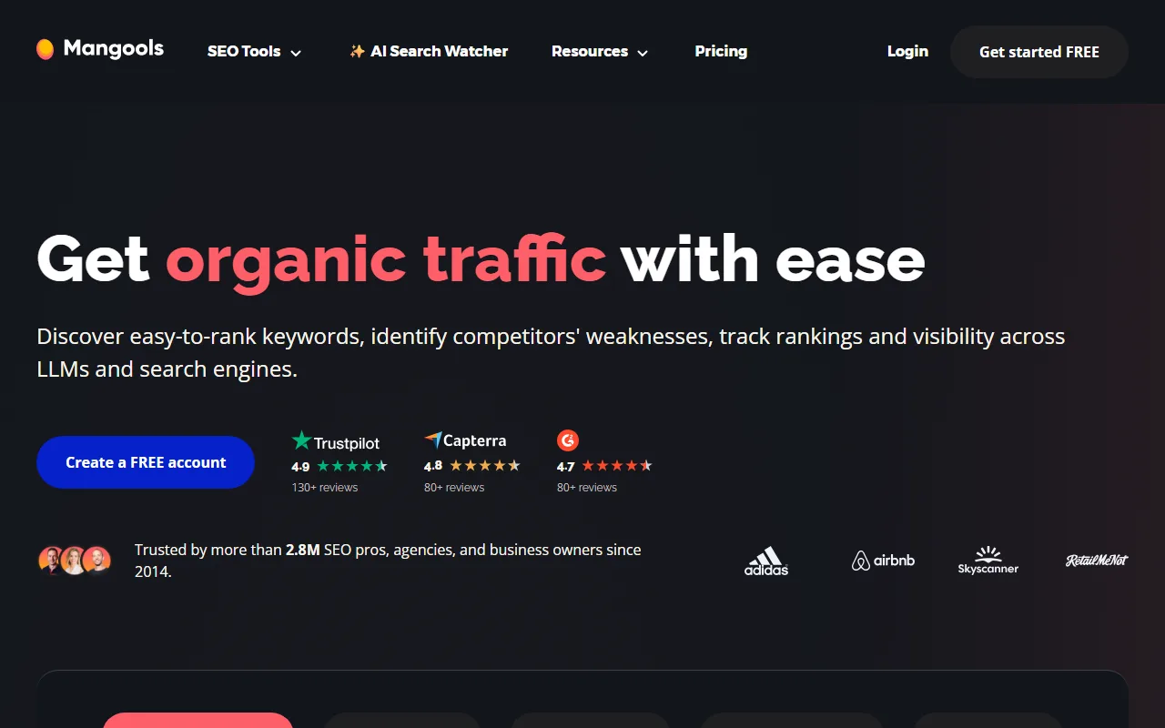 Mangools homepage screenshot