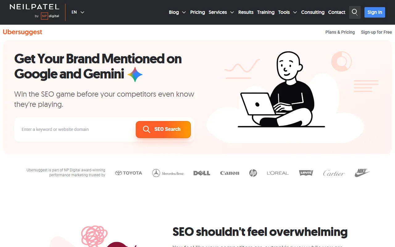 Ubersuggest homepage screenshot