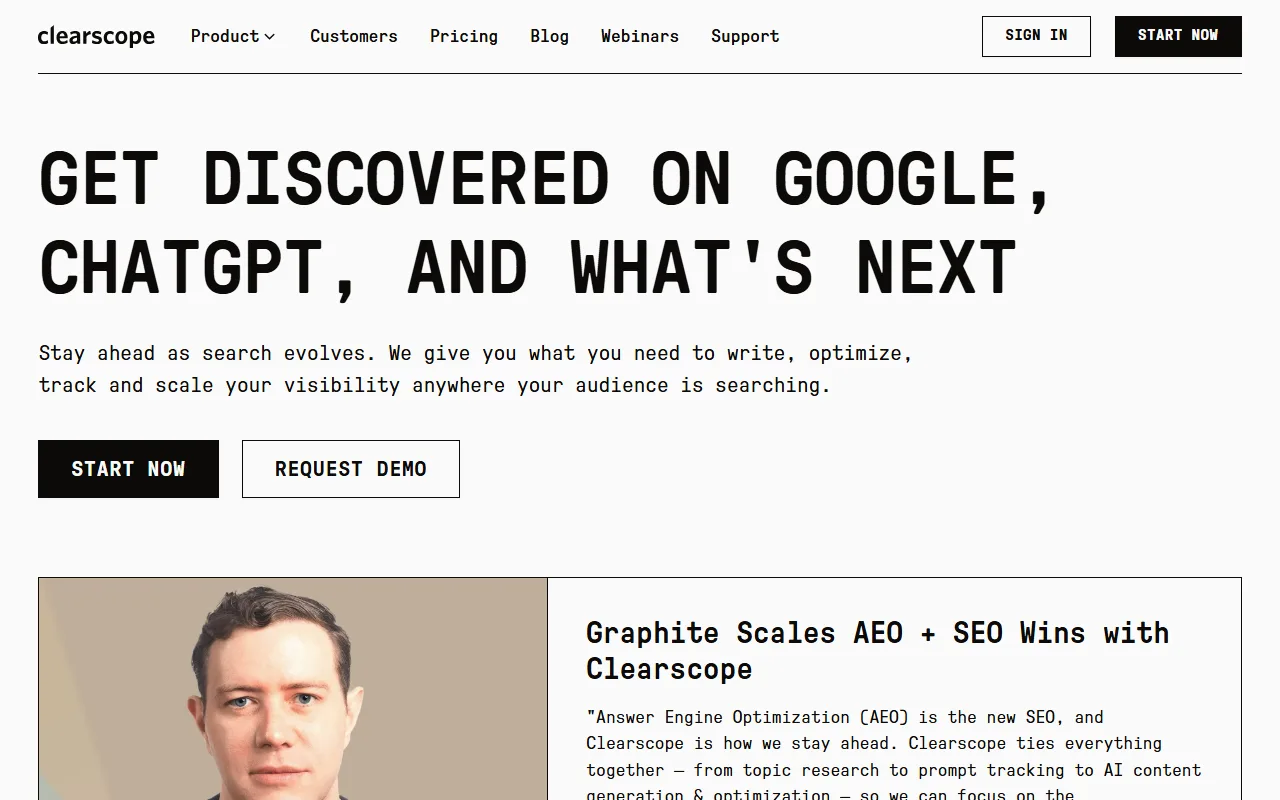Clearscope homepage screenshot