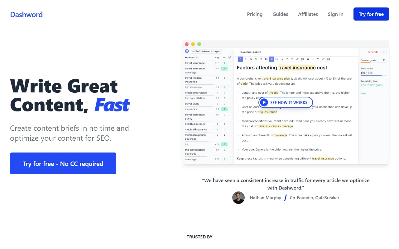 Dashword homepage screenshot