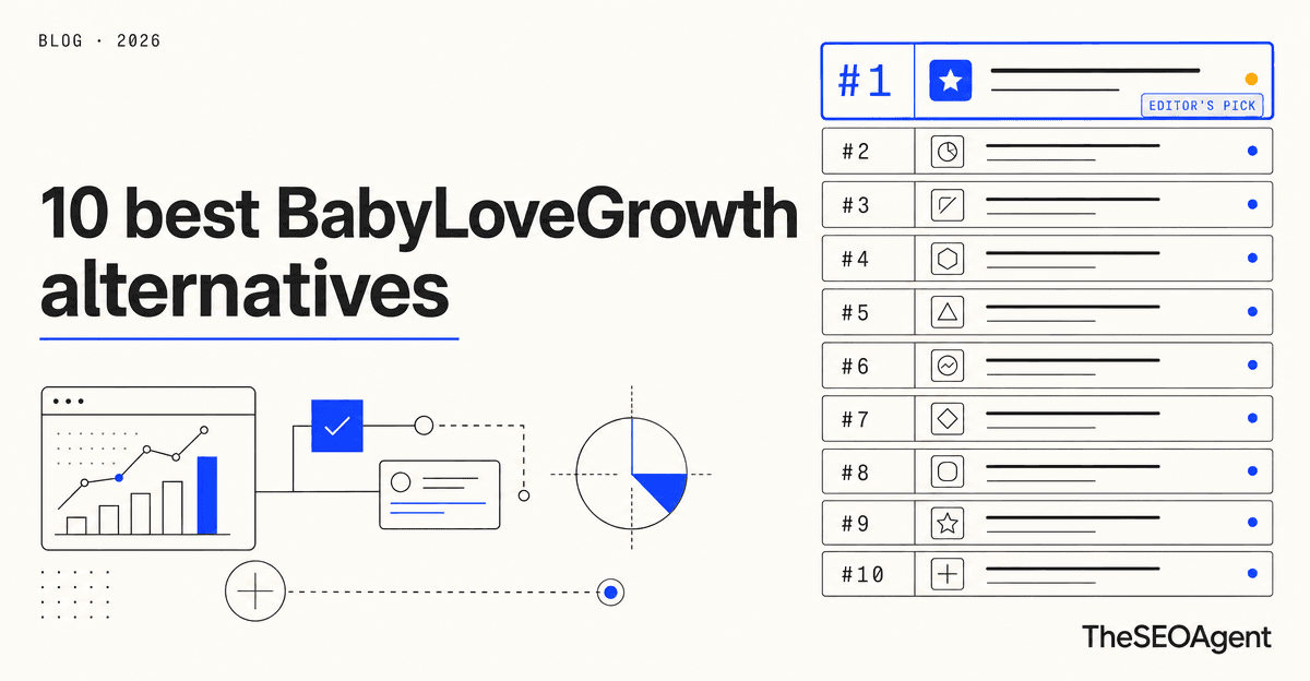 Editorial illustration: ten ranked BabyLoveGrowth alternatives compared on the same publishing cadence