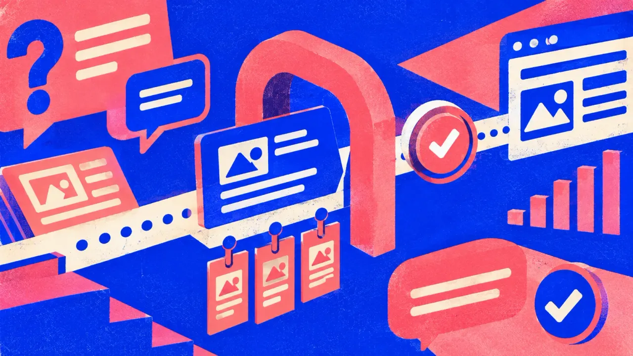 Illustration of an article passing a check with its sources and landing as a live page