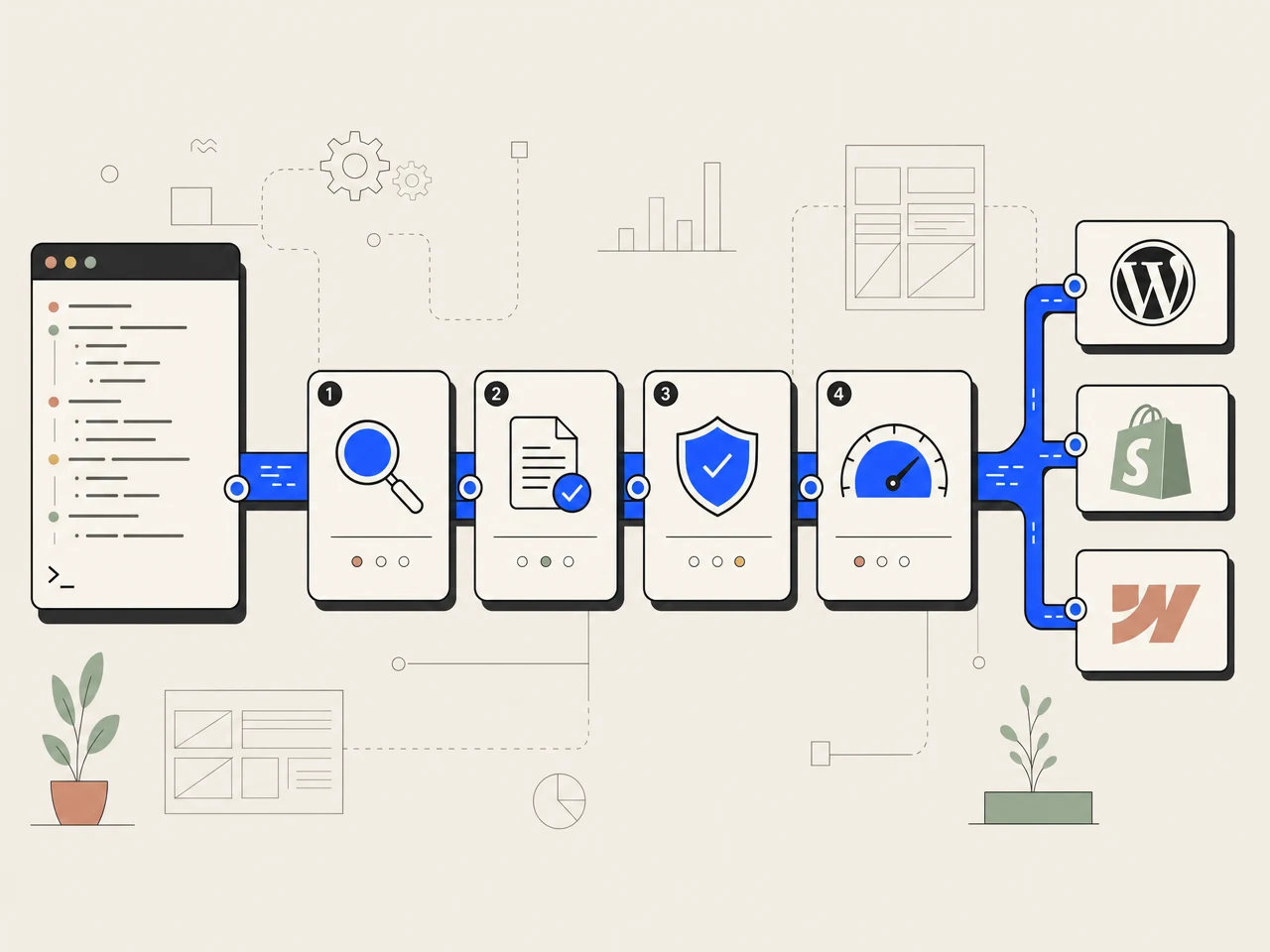 Diagram of TheSEOAgent collapsing the AI SEO tool stack into a single pipeline from keyword research through native CMS publish.